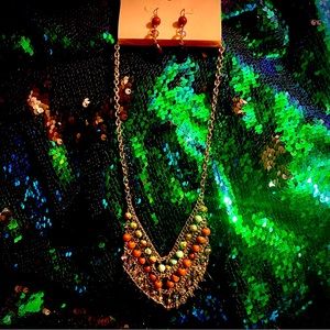 Vintage 90s Chainlink Bib Style Fashion Necklace & Matching Earring Set